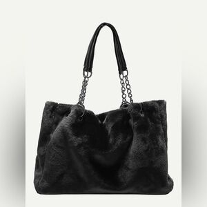 Elegant Black Faux Fur Tote Bag